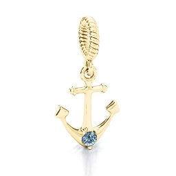 Anchor With Round Stone Bracelet Charm
