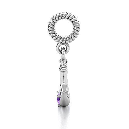 Anchor With Round Stone Bracelet Charm – Sterling Silver with Amethyst