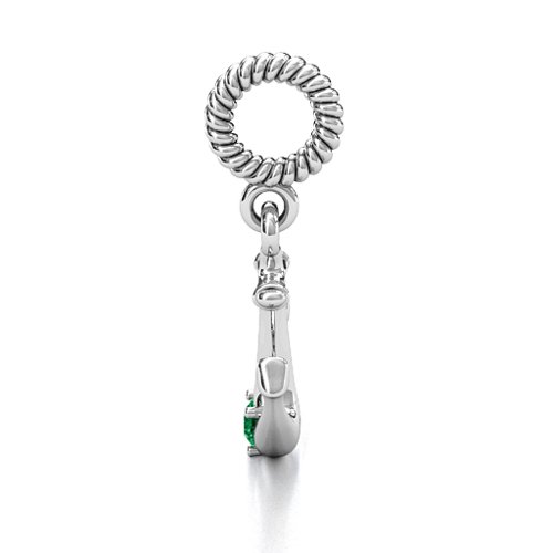 Anchor With Round Stone Bracelet Charm – Sterling Silver with Emerald