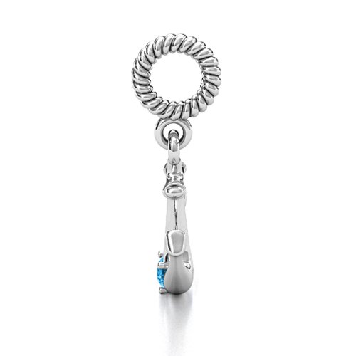 Anchor With Round Stone Bracelet Charm – Sterling Silver with Blue Topaz
