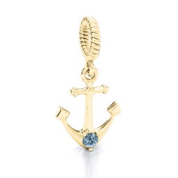 Anchor With Round Stone Bracelet Charm in 10K Solid Yellow Gold with Aquamarine, Cubic Zirconia, Emerald, Citrine, and Pink Tourmaline