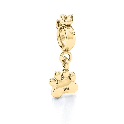 Engraved Cat's Paw Bracelet Charm – 10K Yellow Gold