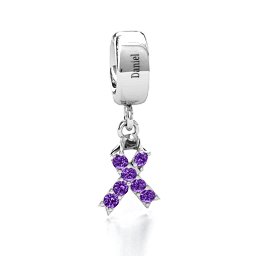 Awareness Ribbon Bracelet Charm in 925 Sterling Silver with Amethyst