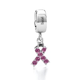 Awareness Ribbon Bracelet Charm in 925 Sterling Silver with Pink Sapphire