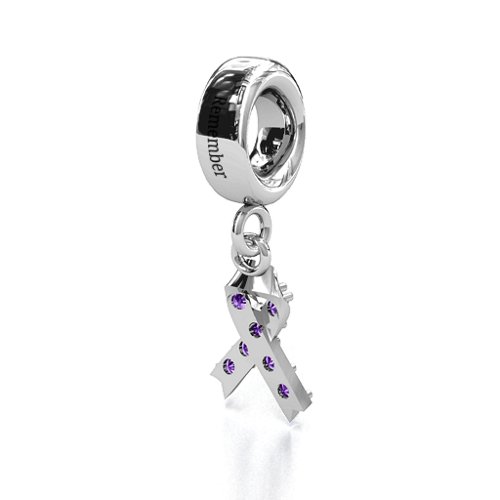 Awareness Ribbon Bracelet Charm – Sterling Silver with Amethyst