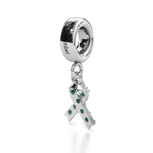 Awareness Ribbon Bracelet Charm – Sterling Silver with Emerald