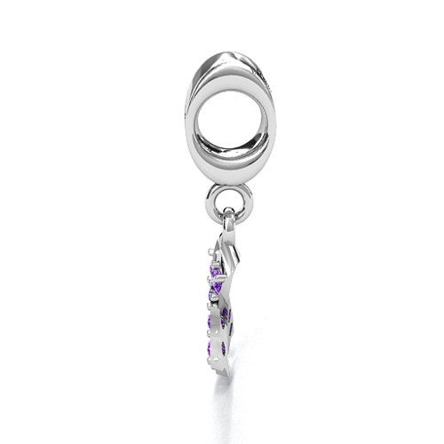 Awareness Ribbon Bracelet Charm – Sterling Silver with Amethyst