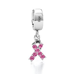 Awareness Ribbon Bracelet Charm in 925 Sterling Silver with Pink Tourmaline