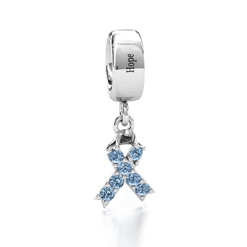 Awareness Ribbon Bracelet Charm – Sterling Silver with Aquamarine