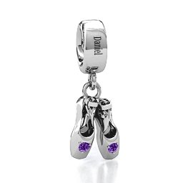 Enchanted Ballet Shoes Bracelet Charm in 925 Sterling Silver with Amethyst