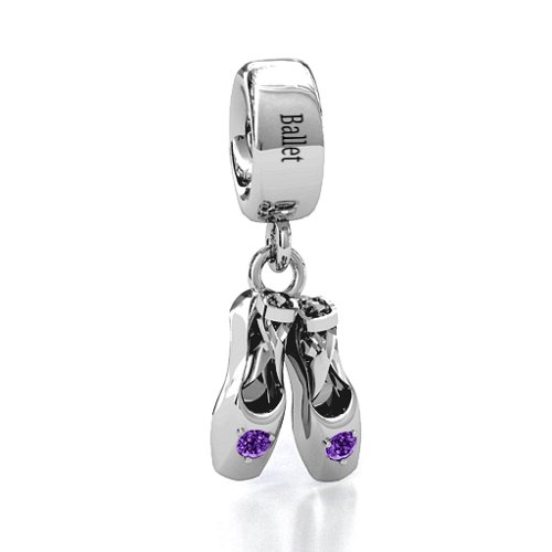 Enchanted Ballet Shoes Bracelet Charm – Sterling Silver with Amethyst