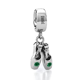 Enchanted Ballet Shoes Bracelet Charm in 925 Sterling Silver with Emerald