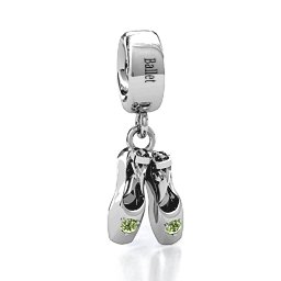 Enchanted Ballet Shoes Bracelet Charm in 925 Sterling Silver with Peridot