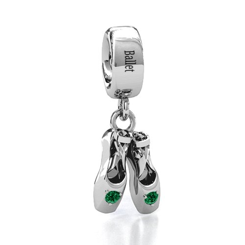 Enchanted Ballet Shoes Bracelet Charm – Sterling Silver with Emerald