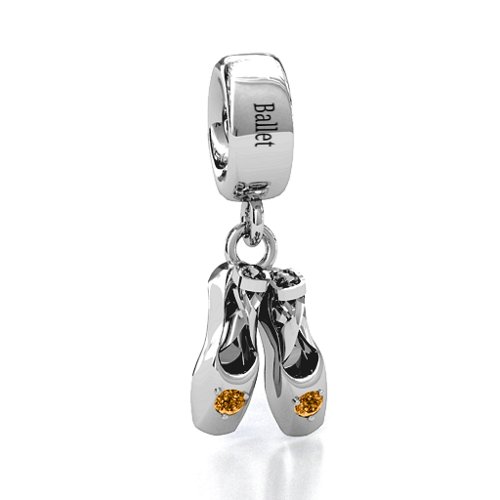 Enchanted Ballet Shoes Bracelet Charm – Sterling Silver with Citrine