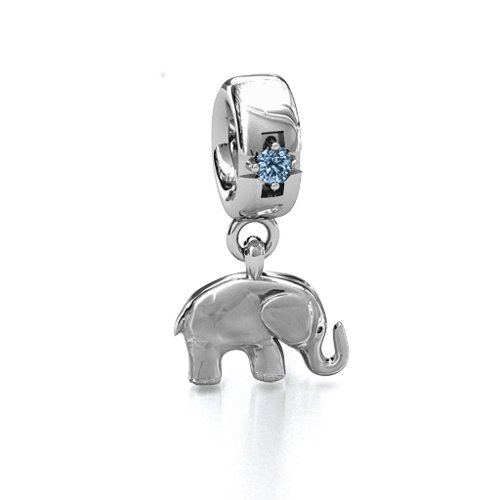 Lucky Elephant Bracelet Charm – Sterling Silver with Aquamarine