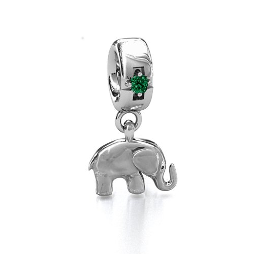 Lucky Elephant Bracelet Charm – Sterling Silver with Emerald