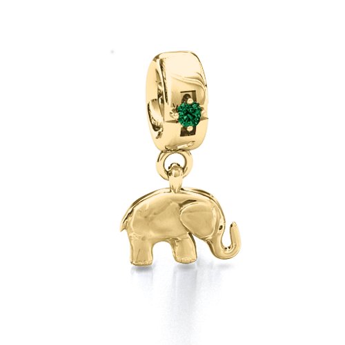 Lucky Elephant Bracelet Charm – 10K Yellow Gold with Emerald