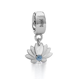 Splendid Lotus Flower Bracelet Charm in 925 Sterling Silver with Aquamarine