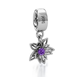 Lotus in Full Bloom Bracelet Charm in 925 Sterling Silver with Amethyst