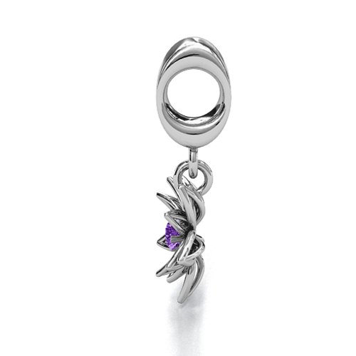 Lotus in Full Bloom Bracelet Charm – Sterling Silver with Amethyst