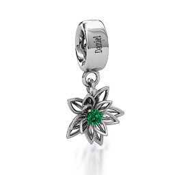 Lotus in Full Bloom Bracelet Charm in 925 Sterling Silver with Emerald
