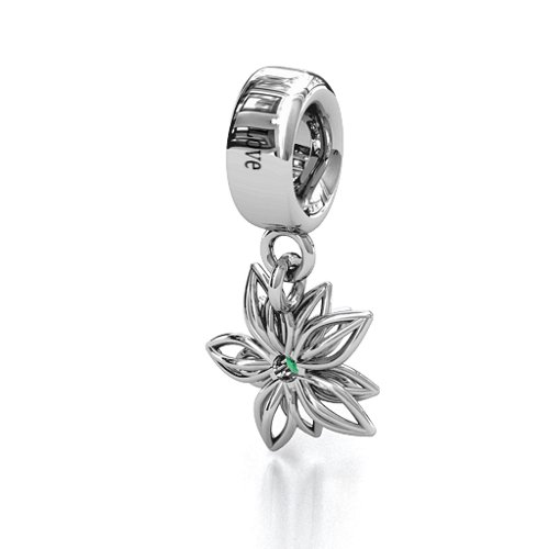 Lotus in Full Bloom Bracelet Charm – Sterling Silver with Emerald