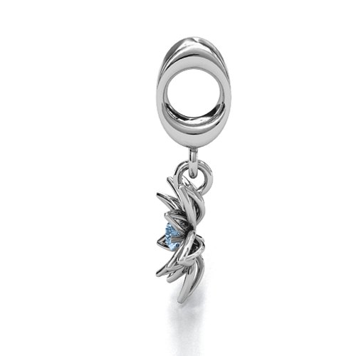 Lotus in Full Bloom Bracelet Charm – Sterling Silver with Aquamarine