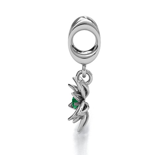Lotus in Full Bloom Bracelet Charm – Sterling Silver with Emerald