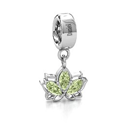 Divine Padma Lotus Bracelet Charm in 925 Sterling Silver with Peridot