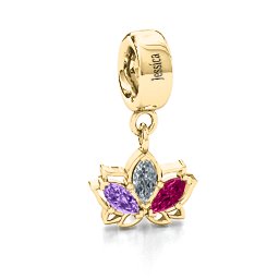 Divine Padma Lotus Bracelet Charm in 10K Solid Yellow Gold with Amethyst, Cubic Zirconia, and Ruby