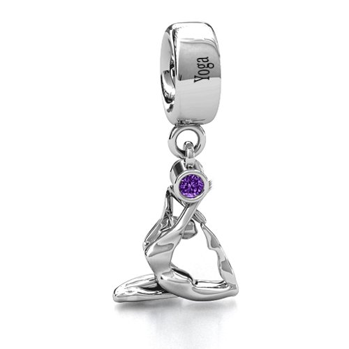 One Legged King Pigeon Yoga Bracelet Charm – Sterling Silver with Amethyst