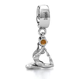 One Legged King Pigeon Yoga Bracelet Charm in 925 Sterling Silver with Citrine