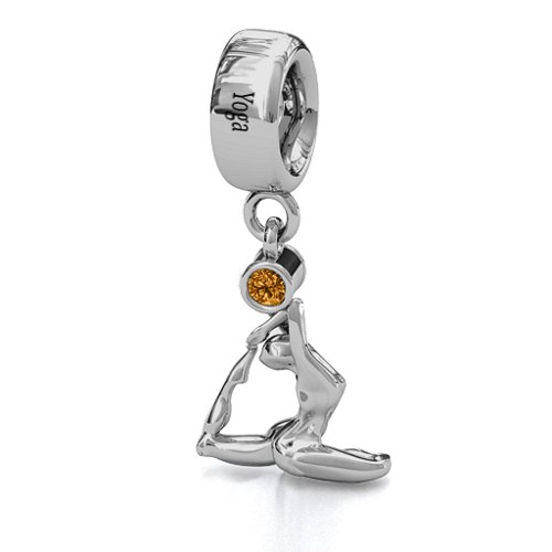 One Legged King Pigeon Yoga Bracelet Charm – Sterling Silver with Citrine