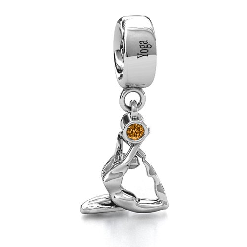 One Legged King Pigeon Yoga Bracelet Charm – Sterling Silver with Citrine