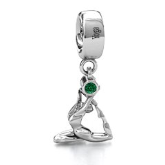 One Legged King Pigeon Yoga Bracelet Charm – 10K Yellow Gold with Emerald