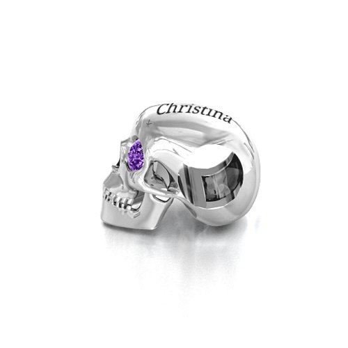 Bright Eyes Skull Bracelet Charm – Sterling Silver with Amethyst