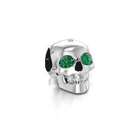 Bright Eyes Skull Bracelet Charm in 925 Sterling Silver with Emerald