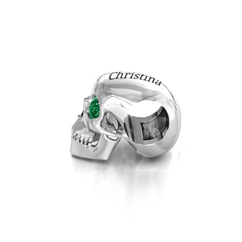 Bright Eyes Skull Bracelet Charm – Sterling Silver with Emerald