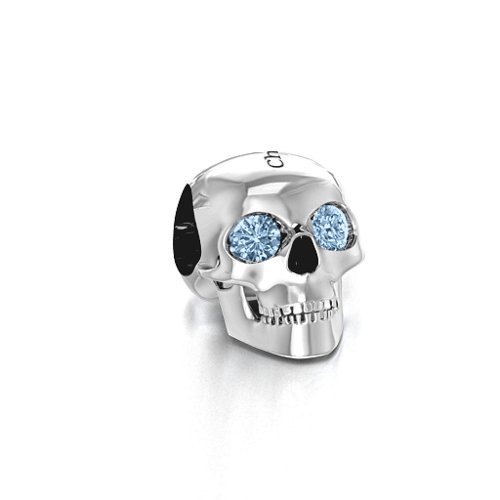 Bright Eyes Skull Bracelet Charm – Sterling Silver with Aquamarine