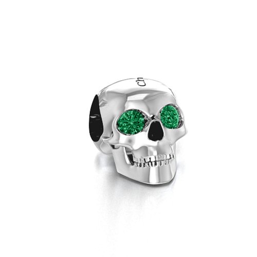 Bright Eyes Skull Bracelet Charm – Sterling Silver with Emerald