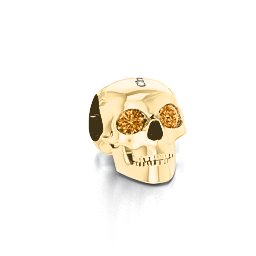 Bright Eyes Skull Bracelet Charm in 10K Solid Yellow Gold with Citrine