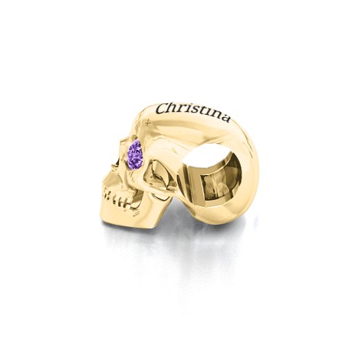 Bright Eyes Skull Bracelet Charm – 10K Yellow Gold with Amethyst