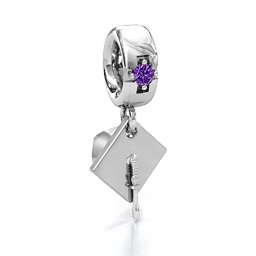 Graduate Cap Bracelet Charm in 925 Sterling Silver with Amethyst