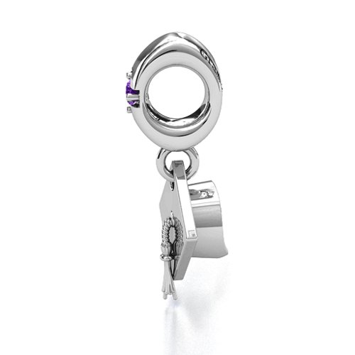Graduate Cap Bracelet Charm – Sterling Silver with Amethyst