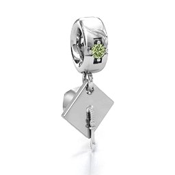Graduate Cap Bracelet Charm in 925 Sterling Silver with Peridot