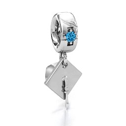 Graduate Cap Bracelet Charm in 925 Sterling Silver with Blue Topaz