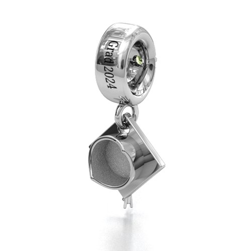 Graduate Cap Bracelet Charm – Sterling Silver with Peridot