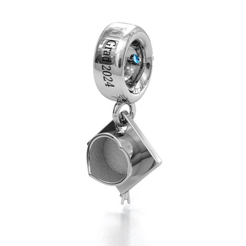 Graduate Cap Bracelet Charm – Sterling Silver with Blue Topaz