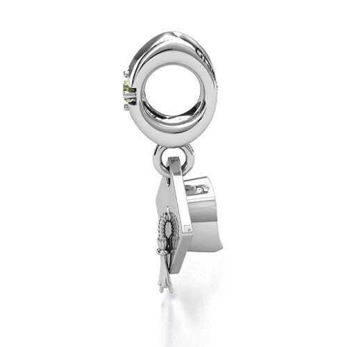 Graduate Cap Bracelet Charm – Sterling Silver with Peridot